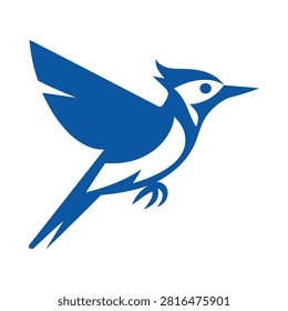 Blue jay bird silhouette flat vector illustration on white background