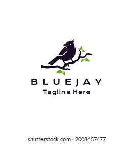 Blue jay bird silhouette logo design vector illustration