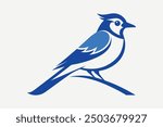 Blue Jay Bird Vector Illustration on White Background.