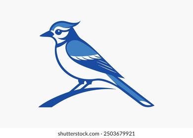 Blue Jay Bird Vector Illustration on White Background.