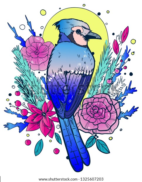 Blue Jay Illustration Tshirt Design Tattoo Stock Vector Royalty Free