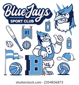 Blue Jay Mascot for College Sport in Vintage Old School Style