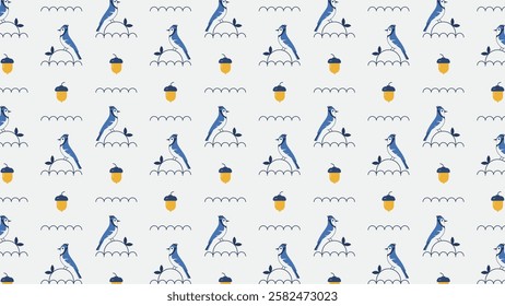 Blue Jay's and acorns pattern design.