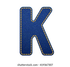 blue jean letter K on white background