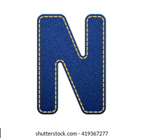 blue jean letter N on white background