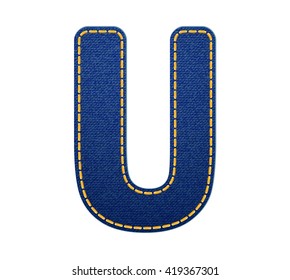 blue jean letter U on white background
