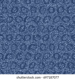 Blue Jeans background with Circles. Vector Denim seamless pattern. Abstract polka dot pattern with hand painted dots
