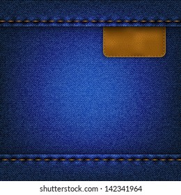 Blue jeans background with leather label