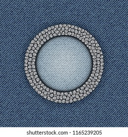 Blue jeans circle frame with sequin ring.