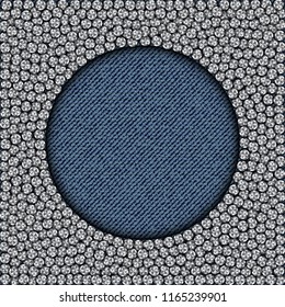 Blue jeans circle frame with sequin from the outside.