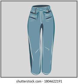 Blue jeans. Classic denim. Oversize. Fashion. The basic wardrobe of a minimalist. Autumn clothes. Set. Isolated vector object.