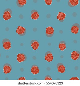Blue jeans cloth. Vector stylized roses. Denim floral background. Jeans background with orange rose flowers. Denim seamless pattern.