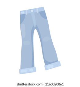 Blue jeans, clothes for donation cartoon illustration. Used sweatshirt, shirt, scarf, sweater. Charity, social care and help concept