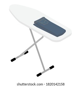 Blue jeans clothing on ironing board. Isolated on white background. Isometric view.