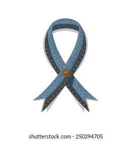 Blue jeans denim awareness ribbon, genetic disorder, rare disease, vector illustration