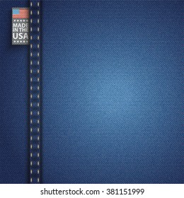 Blue Jeans Fabric With Label And Text 