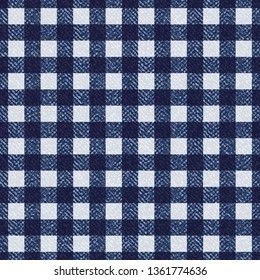 Blue Jeans Gingham Seamless Pattern. Traditional Buffalo Check Plaid Pattern. Indigo Denim Vector Tablecloth Tartan Plaid Background. 