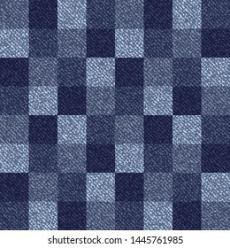 Blue Jeans Gingham Seamless Pattern. Traditional Buffalo Check Plaid Pattern. Indigo Denim Vector Tablecloth Tartan Plaid Background. Square Tiles. Men's Fashion Fabric