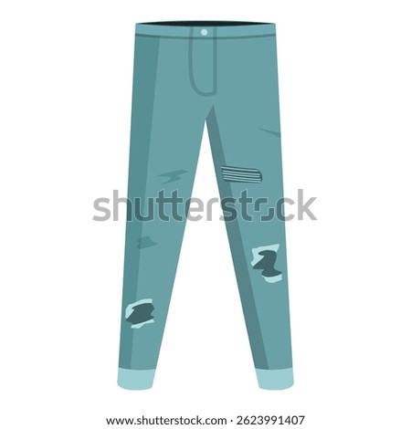 Blue jeans are shown with large holes in the knees, illustrating a modern fashion trend