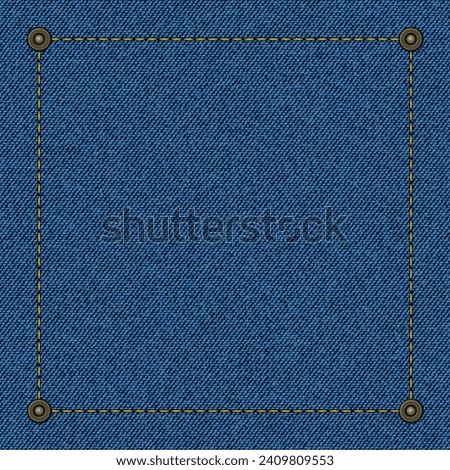 Blue jeans texture. Denim fabric with threads and rivets.