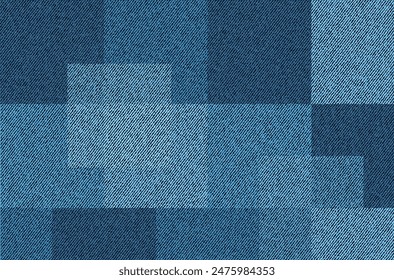 Blue jeans texture with patches. Denim background.  Fabric pattern.