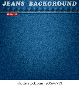 blue jeans texture for your design. denim background with thread seam. stock vector illustration