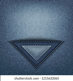 Blue jeans triangle pocket with stitches on denim.