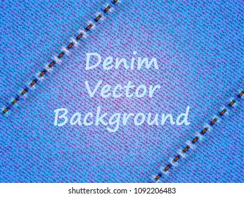 Blue jeans with two diagonal seams background. Vector illustration.