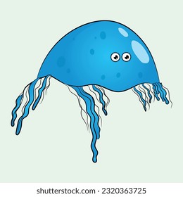 Blue jelly fish Cartoon Sea Animals Character Design