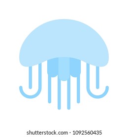 Blue jelly fish flat design icon on white background