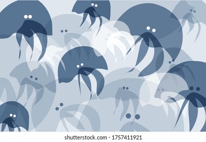 blue jellyfish background. funny vector background