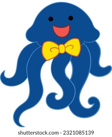 The Blue Jellyfish Cartoon with Bow Vector Illustration