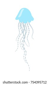 Blue jellyfish cartoon character. Jellyfish flat vector isolated on white background. Aquatic fauna. Medusa icon. Animal illustration for zoo ad, nature concept, children book illustrating