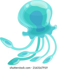Blue jellyfish. Cartoon transparent animal. Underwater fish