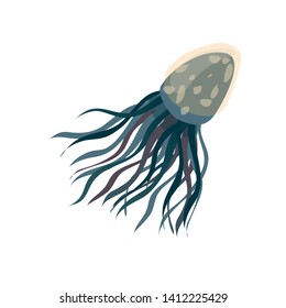 Blue jellyfish close up. Vector illustration on white background.