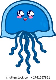 Blue jellyfish , illustration, vector on white background