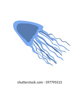 Blue jellyfish isolated on white background. Vector illustration of a flat style