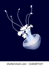 Blue jellyfish on dark background, vector illustration
