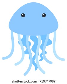 Blue jellyfish on white background illustration