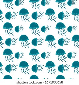 Blue jellyfish pattern, illustration, vector on white background.