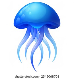 A Blue jellyfish sea animal icon.  vector illustration  with white background.