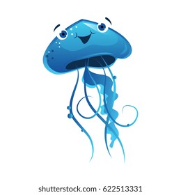Blue jellyfish, sea creature. Colorful cartoon character i