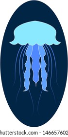 Blue jellyfish in sea, illustration, vector on white background.