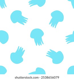 Blue Jellyfish seamless pattern doodle vector on white background