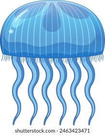 Blue jellyfish with tentacles in vector style