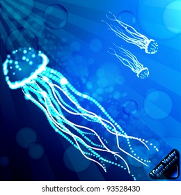 blue jellyfish underwater abstract background