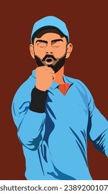 Ilustración del jugador de cricket excitado de la camiseta azul, vector