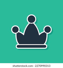 Blue Jester hat with bells isolated on green background. Clown icon. Amusement park funnyman sign.  Vector