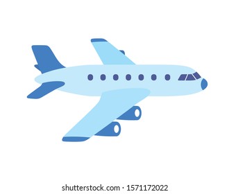 Blue jet airplane isolated on white flat vector