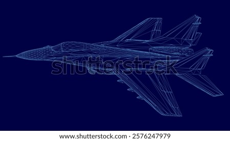 Blue jet is flying in the sky. The jet is very large and has a very long tail